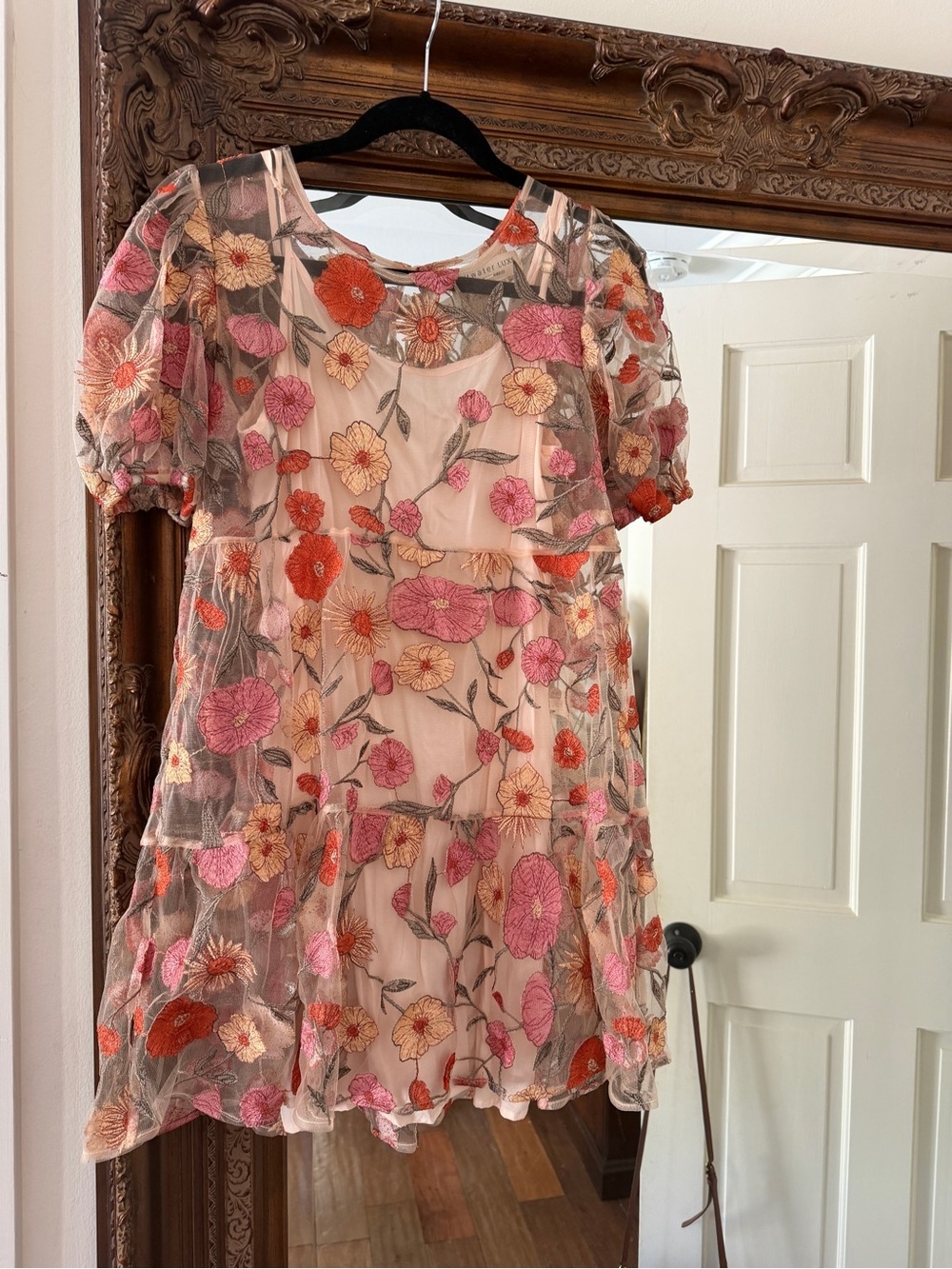 saltwater LUXE Cream and Black Lined Dress with Embroidered Accents